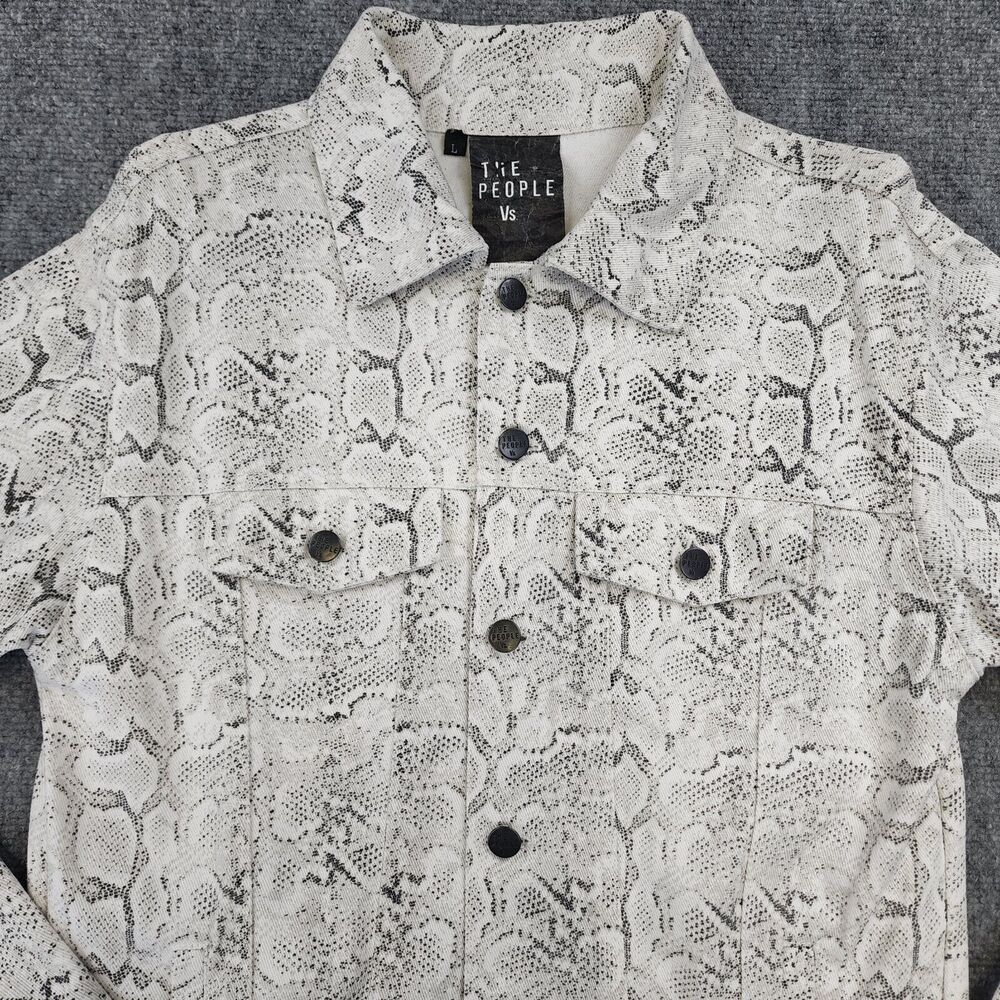 The People Vs Jacket Womens Large Snake Skin Denim Trucker Festival Rock & Roll
